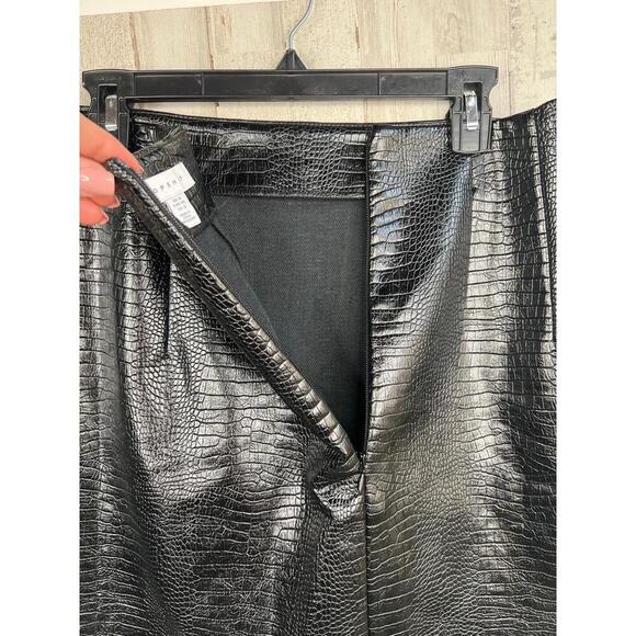 Topshop Black Crocodile Texture A line Mini Skirt US 12 Faux leather - Picture 5 of 10